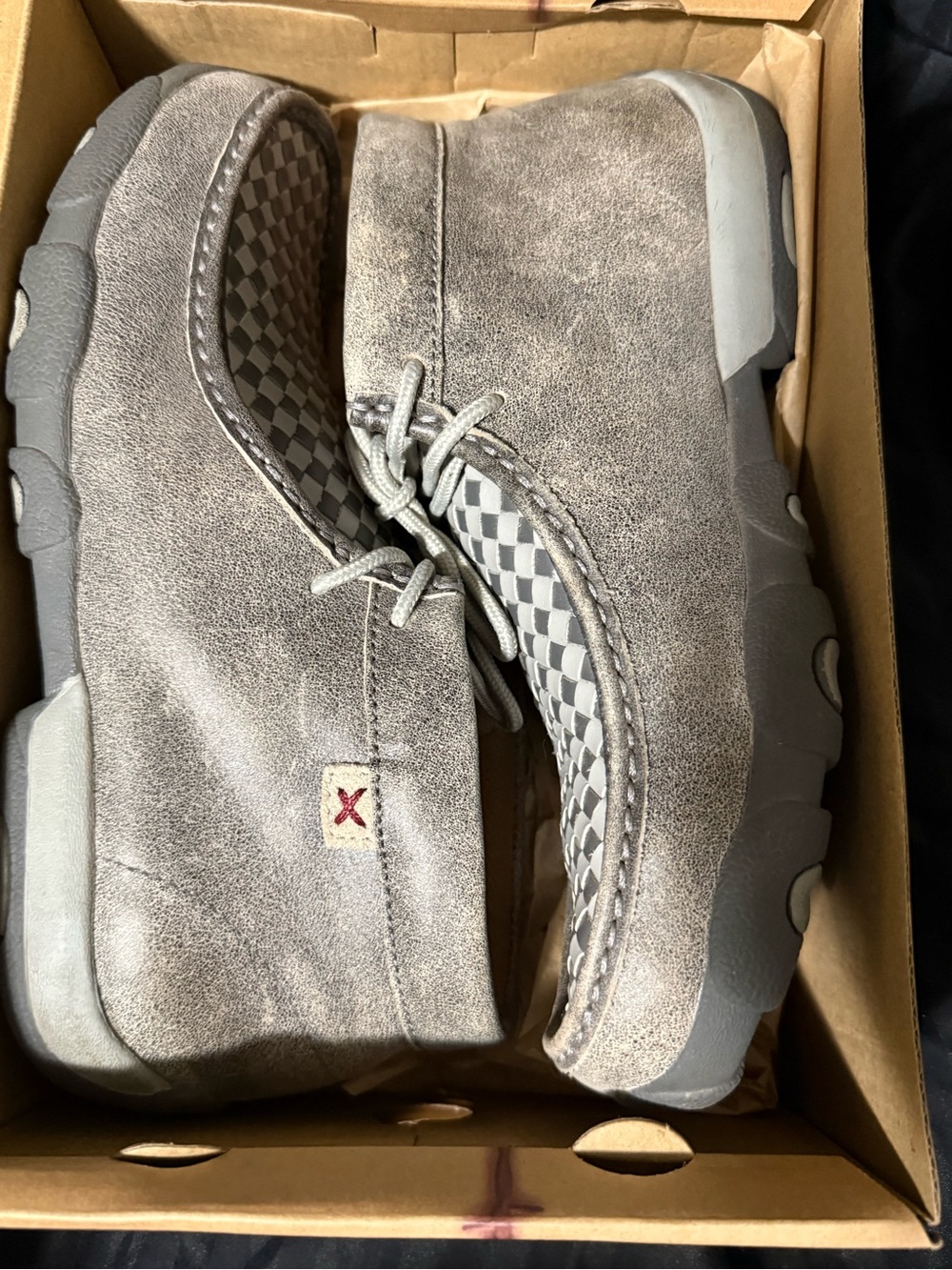 Twisted X Men's Gray Suede Boat Shoes with Checkered Toe - Picture 2 of 7